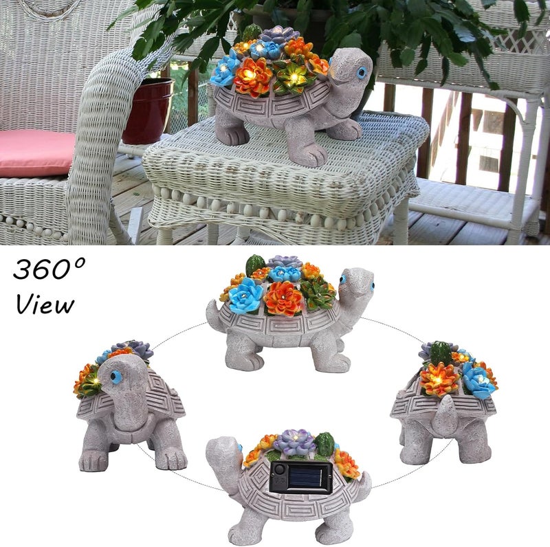 halp·ssfm Solar Garden Turtle Statues 7 LED Lights Outdoor Decor Turtle with Succulent Resin Sculpture Patio Porch Balcony Yard Lawn Art Decor Birthday Father's Day Gifts for Women Grandma Housewarming Gifts - Image 4